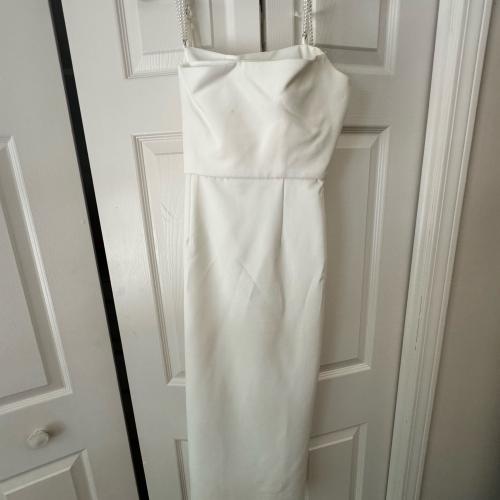 Antonio Milani midi white dress with pearl straps worn once size 6